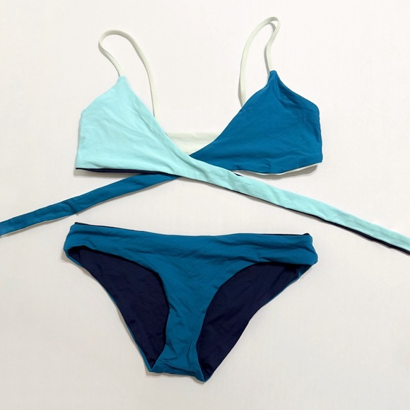 l*space Other - L*Space Chloe reversible blue color block wrap top bikini set
